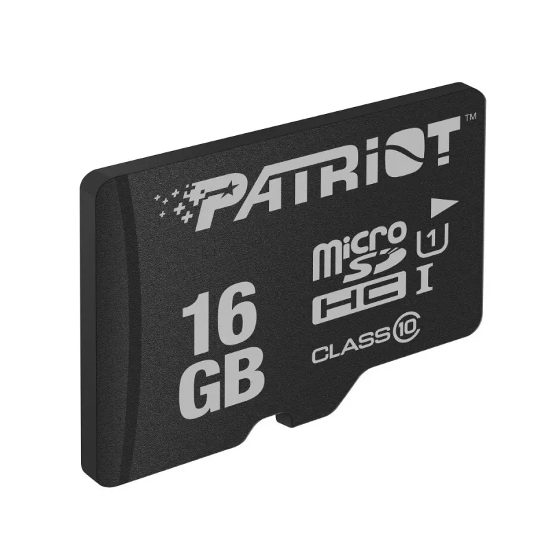 MicroSDHC atmiņas karte PATRIOT PSF16GMDC10 — 16 GB, 10. klase, UHS-I (U1), 80 MB/s, melna