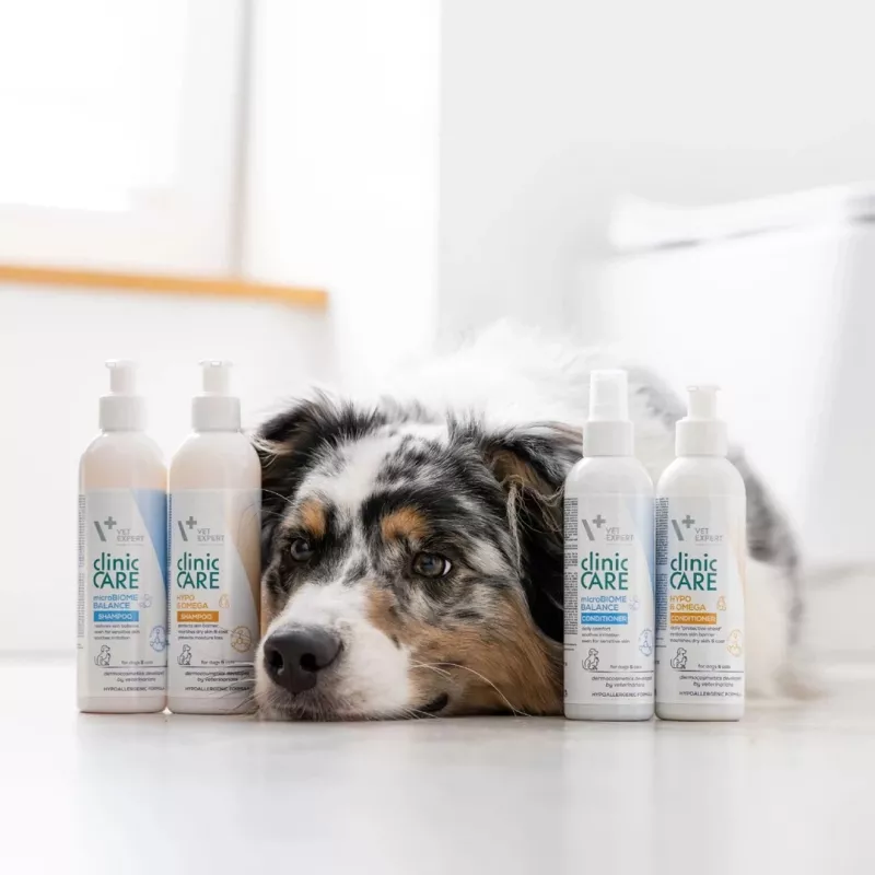 Šampūns VETEXPERT Clinic Care Balance 250 ml — līdzsvarota ādas kopšana suņiem un kaķiem