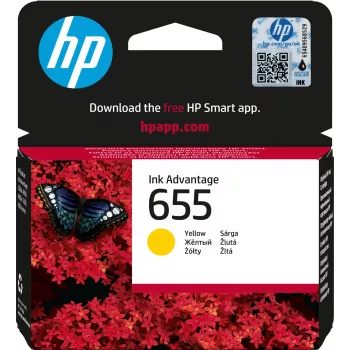 HP 655 dzeltena Oriģināls Ink Advantage Cartridge, dzeltena, 1 gab., 600 lapas