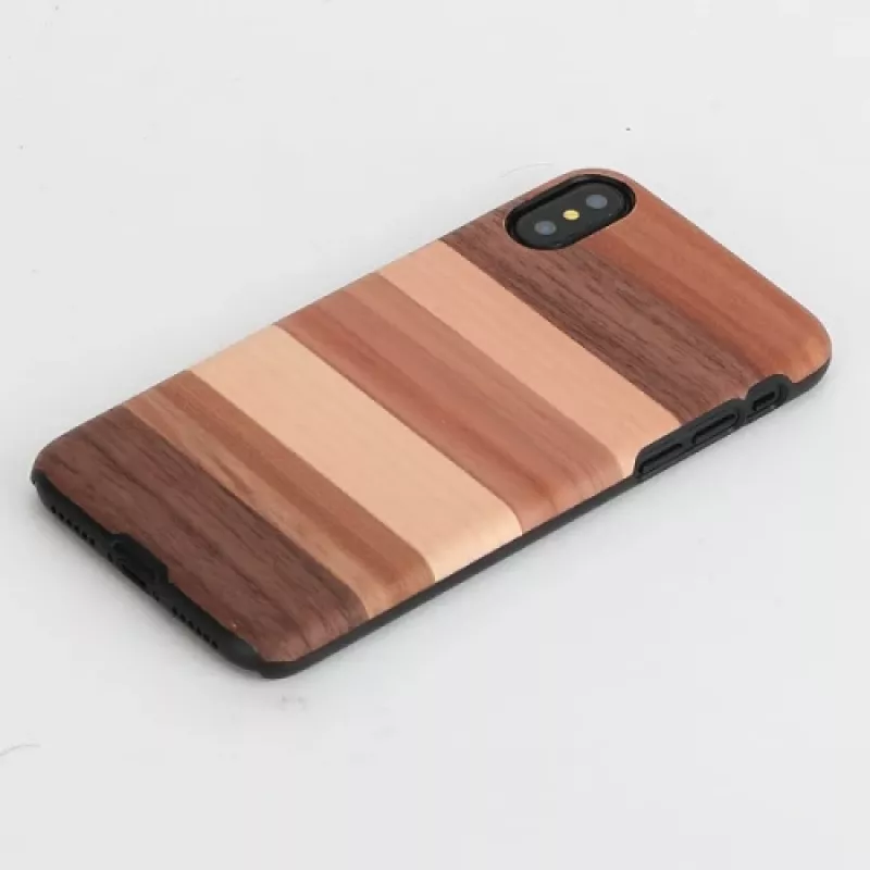 Viedtālruņa maciņš no koka un koka iPhone X/XS — melns aizsargapvalks
