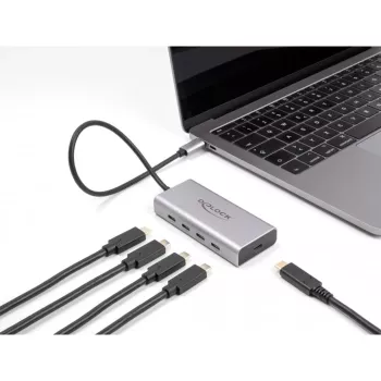 DeLOCK USB centrmezgls 10 Gbps Type-C 4 porti PD 85W 30cm kabelis