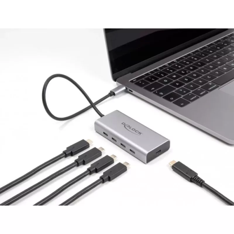 DeLOCK USB centrmezgls 10 Gbps Type-C 4 porti PD 85W 30cm kabelis