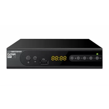TV uztvērēja pierīce ESPERANZA EV106R kabeļu uztvērējs DVB-T2 / DVB-C HEVC H.265, HDMI, USB, PVR, Dolby Digital, 174–790 MHz, melna