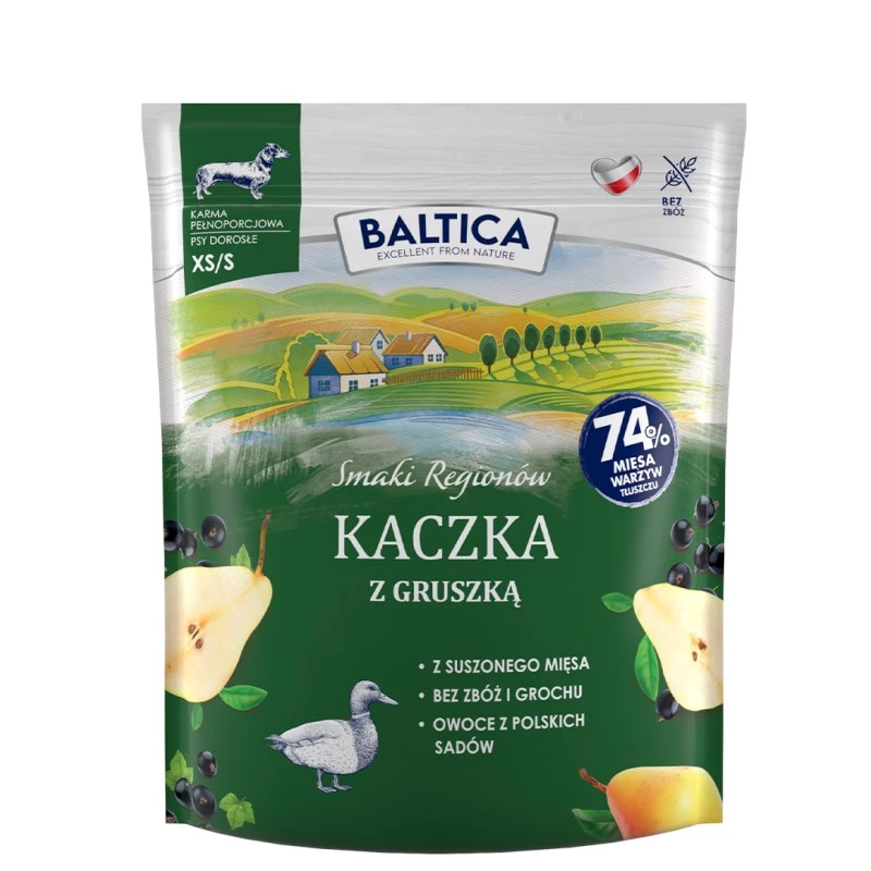 Mitrā suņu barība Baltica Pīle ar bumbieri XS/S 1 kg — pilnvērtīga barība maziem pieaugušiem suņiem