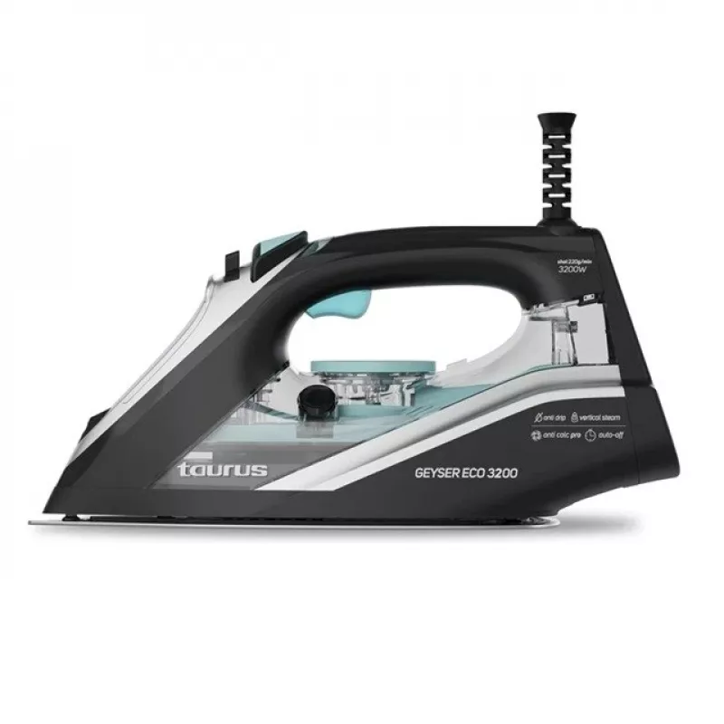 Sausais un tvaika gludeklis Taurus Geyser Eco 3200 W, 220 g/min tvaika pastiprinājums, anodēta zole, melns