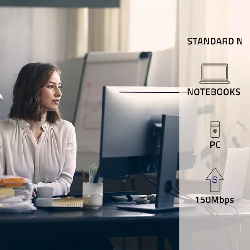 Bezvadu Mini USB Wi‑Fi adapteris QOLTEC 57007 — vienas joslas 2,4 GHz, līdz 150 Mb/s, iekšējā antena
