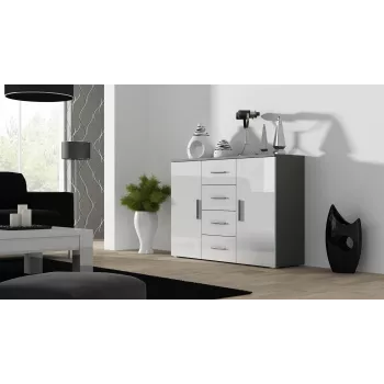 Sānu skapis Cama Meble UNI pelēks/balti spīdīgs, 2 durvis, 2 plaukti, 1320×380×920 mm