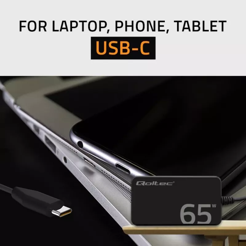 QOLTEC Charger 65W GaN Super Fast plāns PD 5-20V 3.25A USB-C