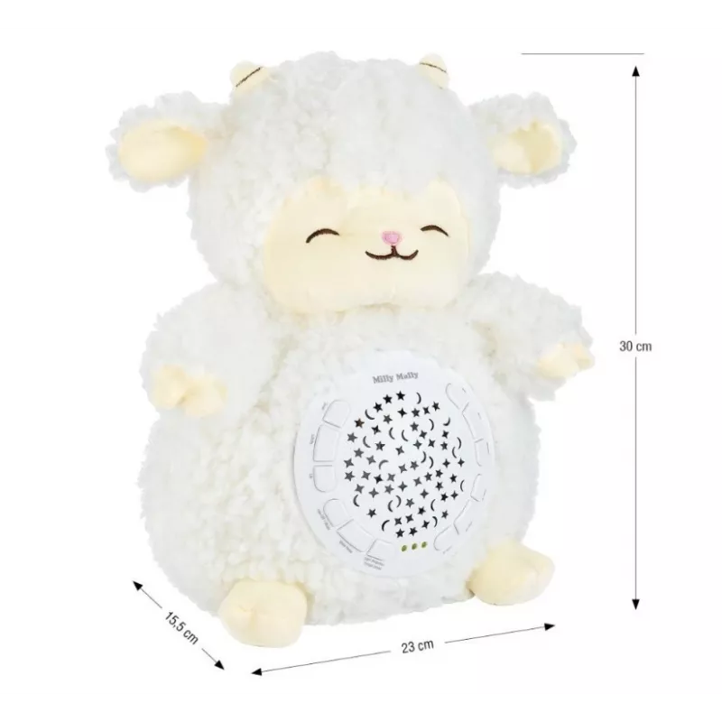 Mīkstā projektora rotaļlieta milly mally Sheep Projector Plush Toy modelis 5664 zīdaiņiem — mīksta naktslampiņa