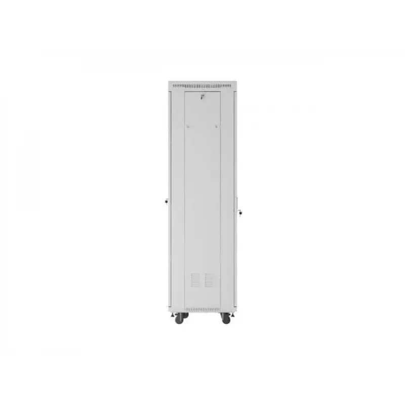 19 collu 42U LANBERG stāvošs statņu skapis 600×600 mm pelēks ar stikla durvīm un LCD (plakanā iepakojumā)