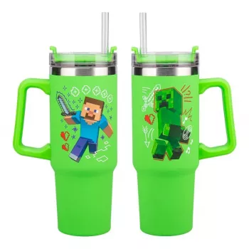 Paladone Minecraft zaļā 900ml izolētā krūze ar salmiņu