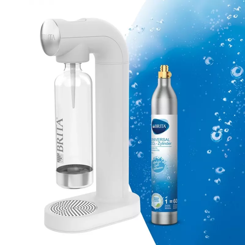 Saturator pudele BRITA SodaONE balta — pudele, 60 L veiktspēja, bez BPA, 450×129×240 mm