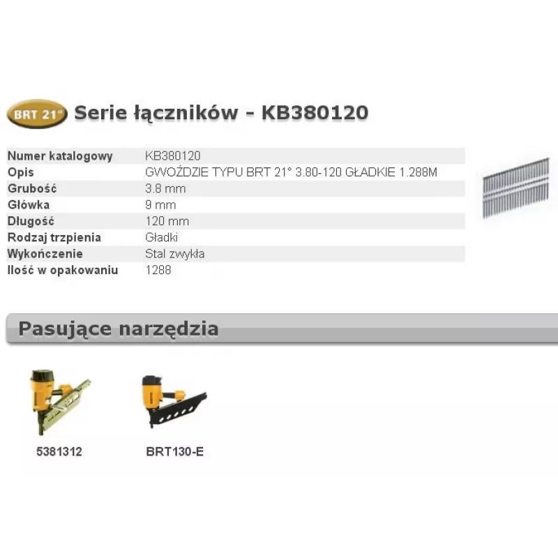 Naglas Bostitch BRT 3.8 x 120 mm, 1 288 gab. (KB380120) karkasu un celtniecības darbiem