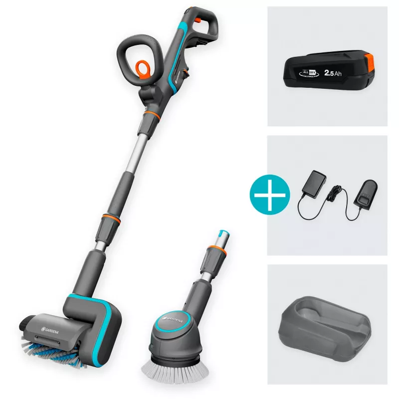 Akumulatora daudzfunkciju tīrītājs AquaBrush Universal 18V P4A, cieto grīdu tīrītājs Pelēks/tirkīzs, Li-Ion akumulators 2,5Ah P4A, POWER FOR ALL ALLIANCE