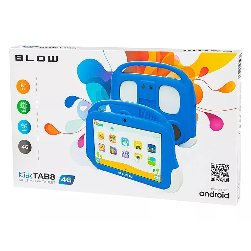 Planšetdators BLOW KidsTAB8 8 collu IPS HD Android 12, 1,6 GHz astoņu kodolu T606, 4 GB RAM, 64 GB, LTE, MicroSD
