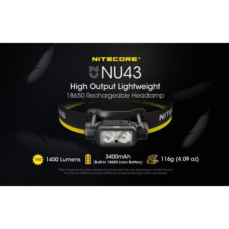 Galvas lukturis Nitecore NU43 1400 lūmenu kompakts viegls