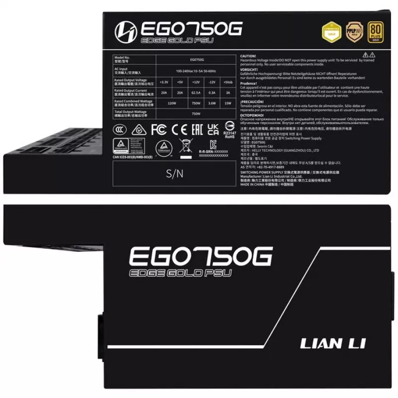 Barošanas bloks LIAN LI EDGE GOLD 750 — 750 W, 80 PLUS Gold, aktīvais PFC