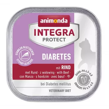 Mitrā kaķu barība animonda Integra Protect Diabetes 100 g — liellopu gaļa, pieaugušiem kaķiem, glikozes regulācija, bez graudiem un cukura