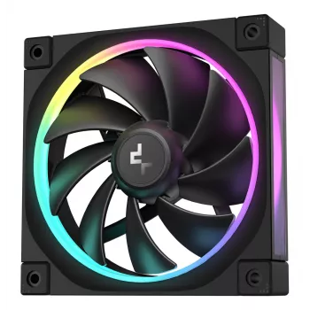 Korpusa ventilators DeepCool FL12 120 mm, PWM, 500–2150 RPM, 55 CFM, 2.82 mmH2O, FDB, multi-LED, melns