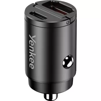 Auto lādētājs YENKEE CAR 02 Power Delivery 30W ar USB-A un USB-C pieslēgvietām