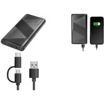 Logilink - Powerbank - 2-in-1 kabelis - 10000 mAh - 18 W - 3 A - PD 2.0, QC 3.0 - 2 izejas porti (USB Type A, 24 kontaktu USB-C) - uz kabeļa: USB Type A / USB-C - Melns (PA0275)