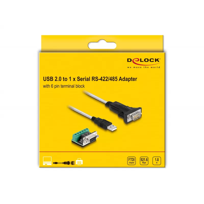 DeLOCK 63465 seriālais kabelis melns caurspīdīgs 1,8 m USB Type-A DB-9