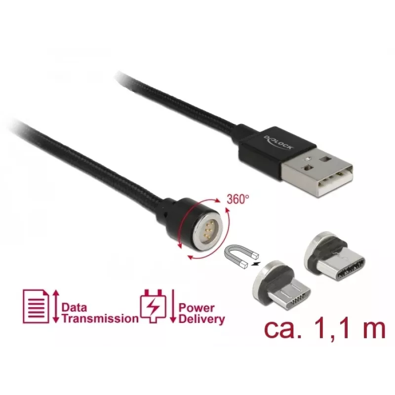 USB kabelis DeLOCK 85723 USB 2.0 1.1m USB A USB C/Micro-USB B Melns