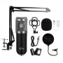 PC mikrofons MEDIA-TECH MT397S — vadu, XLR ieeja, 20–20000 Hz, 150 Ω, -32 dB, 2,4 m kabelis, galda statīvs, melns