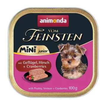 Mitrā suņu barība animonda Vom Feinsten Mini Junior — mājputnu gaļa un brieža gaļa ar dzērvenēm, 100 g