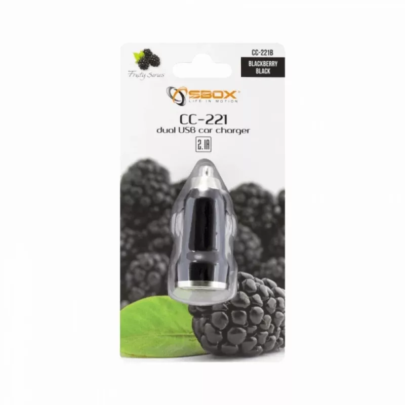 Sbox CC-221B dubultais USB auto lādētājs CC-221B kazenes melns