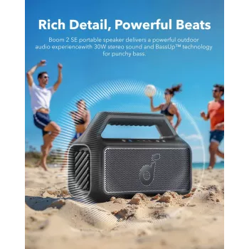 Stereo pārnēsājamais skaļrunis Anker Soundcore Boom 2 SE — 2.0 kanāli, 30 W RMS, bezvadu, melns