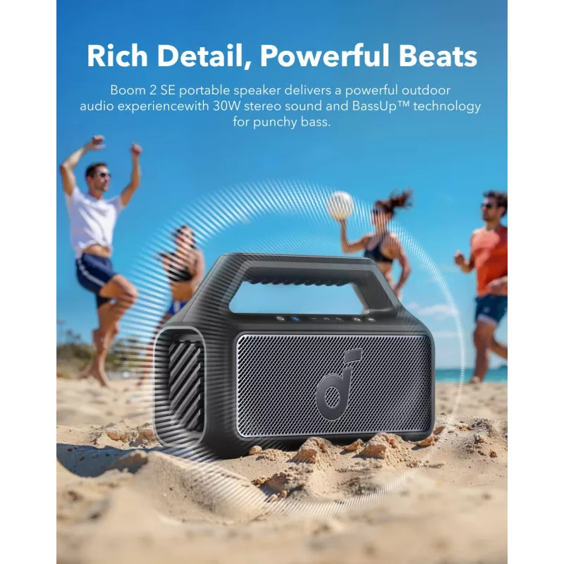 Stereo pārnēsājamais skaļrunis Anker Soundcore Boom 2 SE — 2.0 kanāli, 30 W RMS, bezvadu, melns