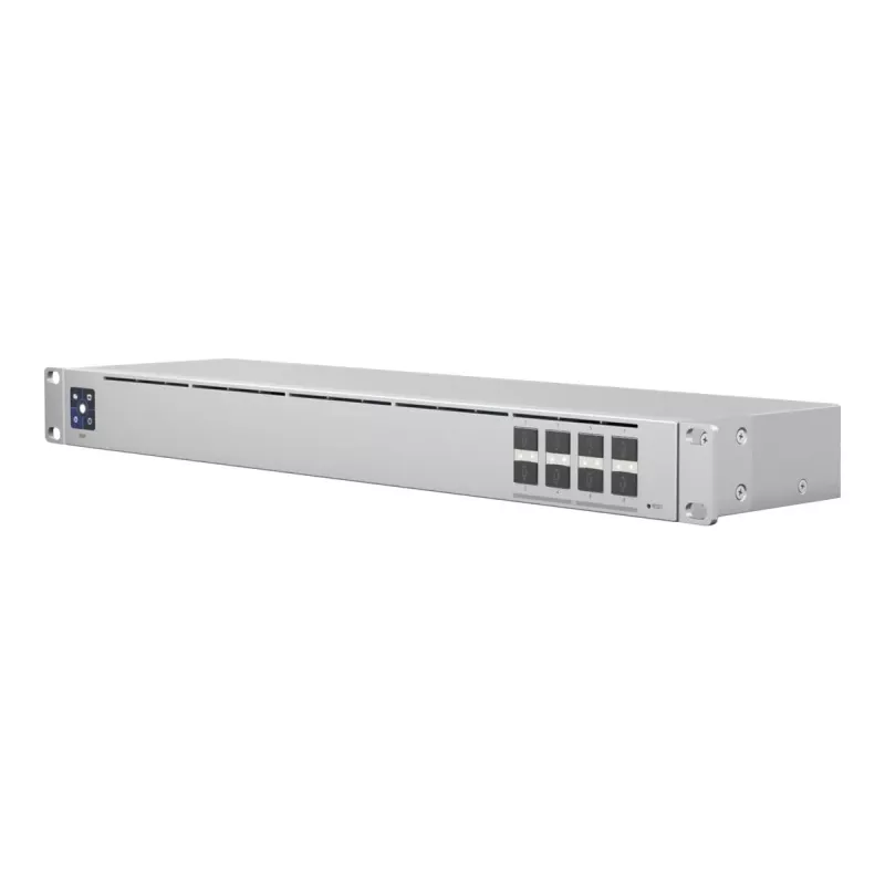 Pārvaldīts L2 tīkla slēdzis UBIQUITI USW-Aggregation — 8 SFP+ sloti, 10G atbalsts, bez ventilatora, 1U statīvā, sudraba