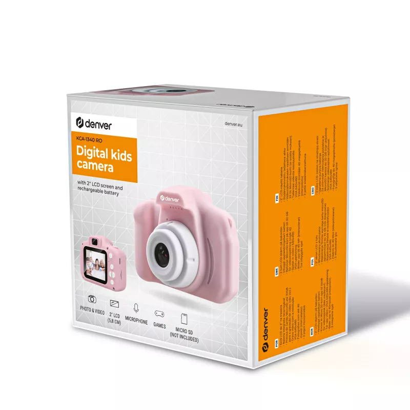 Bērnu digitālā kamera DENVER KCA-1340RO — kompakta 85 g, rozā