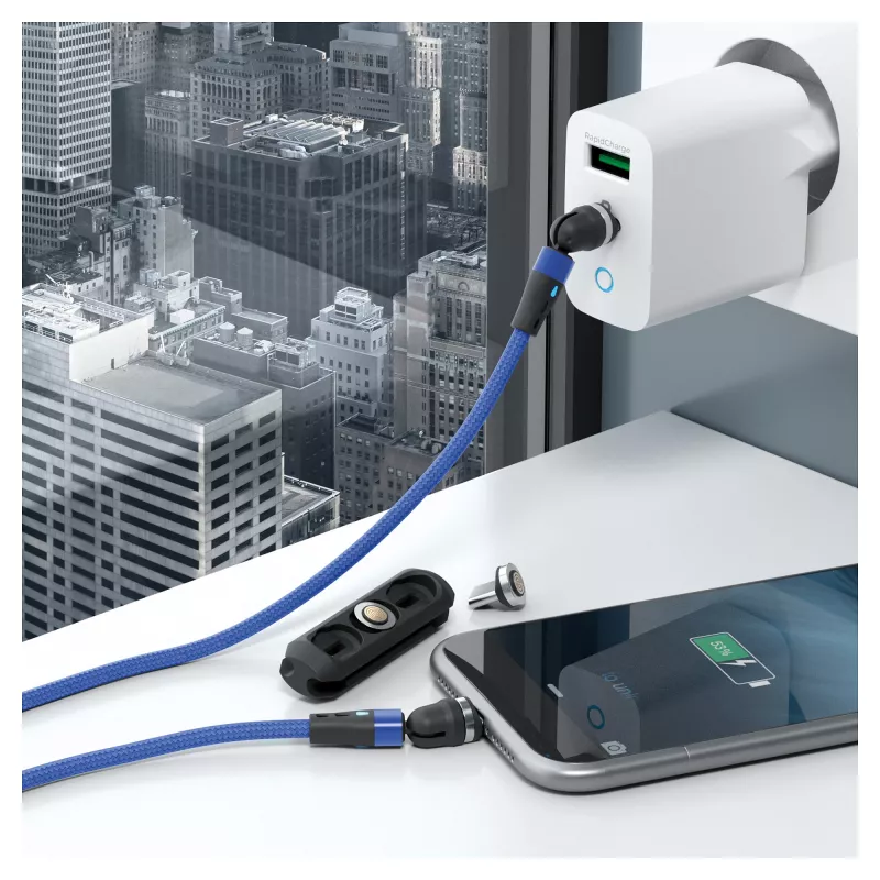 USB kabelis RealPower MagneticCharge2 1m Zils ātra uzlāde un datu pārsūtīšana