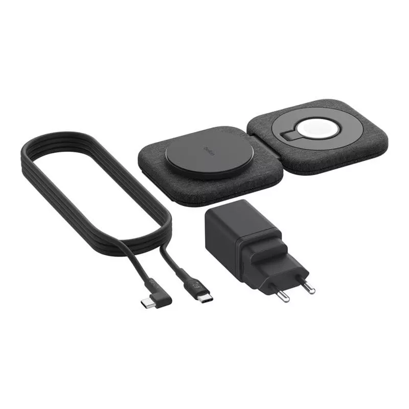 Bezvadu 2-in-1 uzlādes stacija Belkin BOOSTCHARGE PRO QI2 WIZ026VFBK — bezvadu ātrā uzlāde telefonam un austiņām