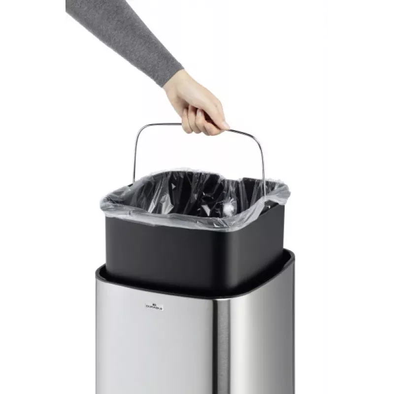 Taisnstūrveida atkritumu tvertne Durable NO TOUCH 35L nerūsējošais tērauds melns sudrabs