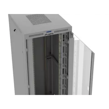 Rack cabinet LANBERG FF01-8047-12SL 47U 800x1000 mm pelēks ar priekšējām un aizmugurējām stikla durvīm un LCD paneļa vietu