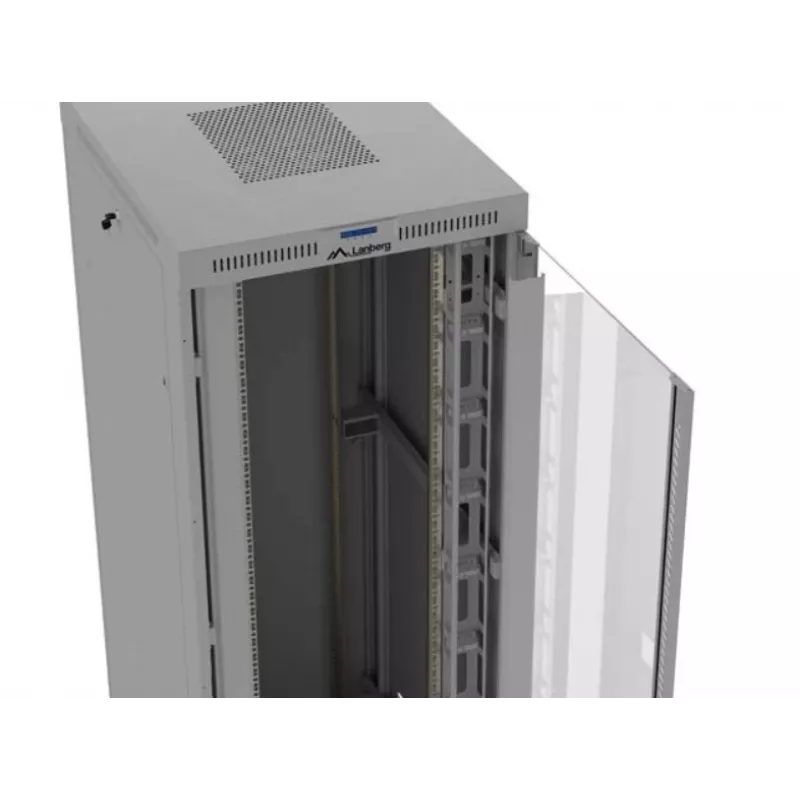 Rack cabinet LANBERG FF01-8047-12SL 47U 800x1000 mm pelēks ar priekšējām un aizmugurējām stikla durvīm un LCD paneļa vietu
