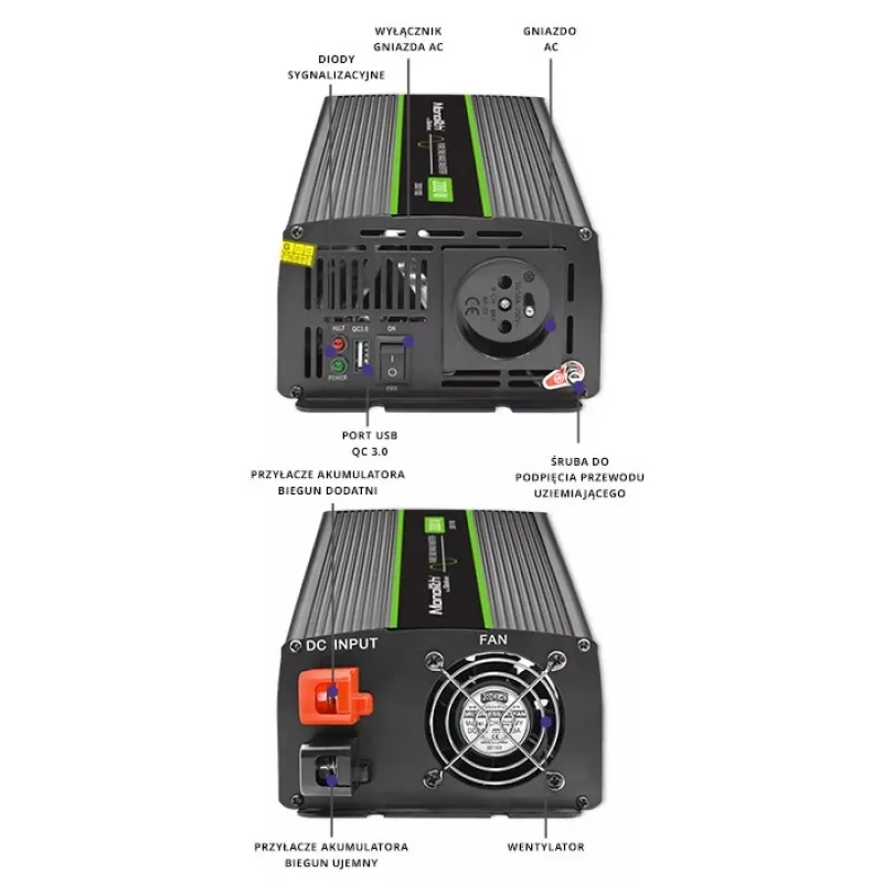 Automašīnas invertors Qoltec Monolith 2000 W Melns 24 V