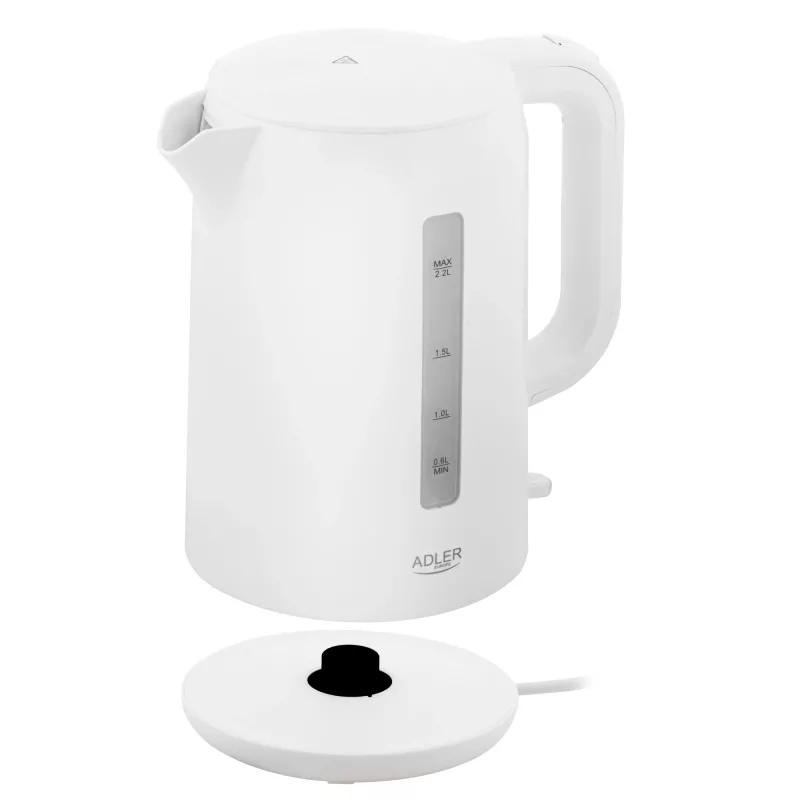Adler tējkanna | AD 1386 | Elektriskā | 1850 W | 2,2 L | Plastmasa | 360° grozāma pamatne | Balta