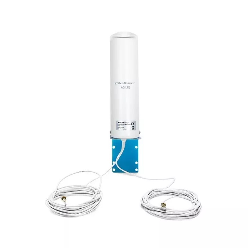 Āra visvirzienu 4G LTE antena QOLTEC 57044, 5 dBi, 600–2700 MHz, 50 W, 50 Ω, balta vara korpuss
