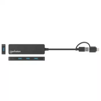 Manhattan USB-C un USB-A kombinētā dokstacija/cents, Porti (4): USB-A (x4), 5 Gbps (USB 3.2 Gen1 jeb USB 3.0), Ar USB barošanu (nav nepieciešams ārējs barošanas avots)