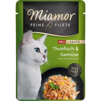 Mitrā kaķu barība Miamor Fine Filets Tuncis ar dārzeņiem mērcē, 100 g paciņa, pieaugušiem kaķiem, monoproteīns