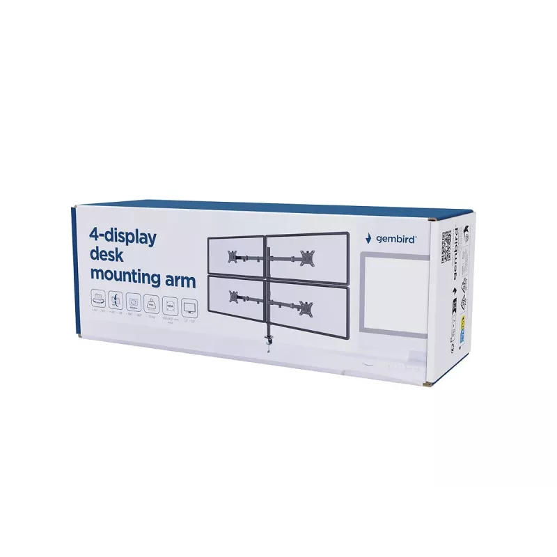 Monitora stiprinājums Gembird MA-D4-01, galda skava līdz 4 displejiem, 32 collas (81,3 cm), 40 kg, VESA 75x75–100x100, melns