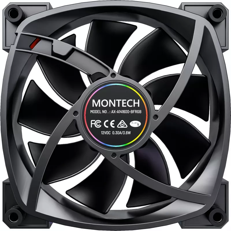 MONTECH RX140 PWM 140mm ARGB reverso lāpstiņu korpusa ventilators - Melns