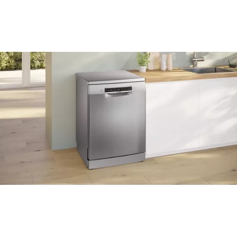 Brīvi stāvoša trauku mazgājamā mašīna Bosch SMS4EVI04E — 13 galda piederumu komplekti, 44–46 dB, energoefektivitātes klase D, 60×60×84.5 cm