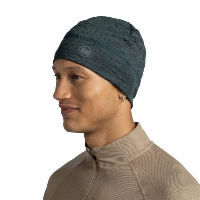 Beanie Buff Merino Lightweight Multistripes Forest — Buff merino vilnas vieglā cepure, unisex, tumši zaļa, 125 g/m²