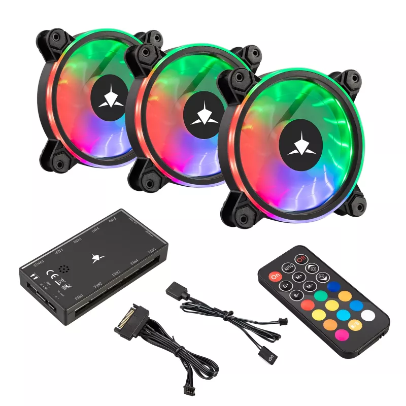 Korpusa ventilatoru komplekts White Shark Nebula-2 Melns — ARGB 120 mm ventilatori (komplekts)