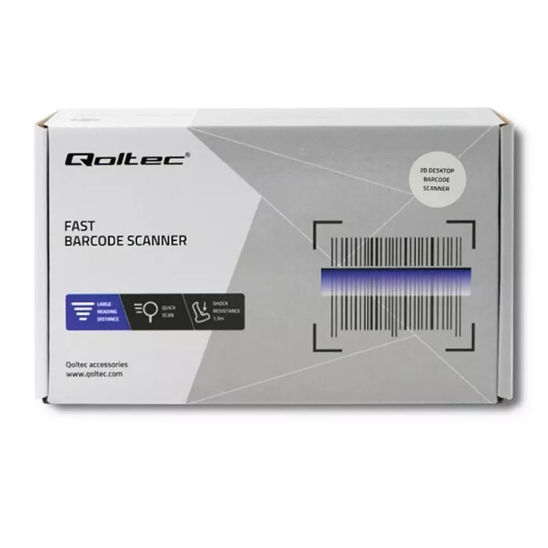 Fiksēts 1D/2D svītrkodu lasītājs QOLTEC 50864, LED sensors, USB vadu savienojums, melns, 145×85×80 mm
